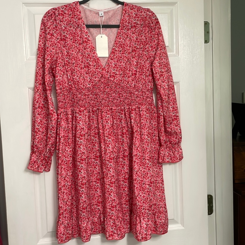 Pink flowers silky feel dress